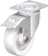 Blickle - 6-1/2" Diam x 1-31/32" Wide x 7-3/4" OAH Top Plate Mount Swivel Caster with Brake - Impact-Resistant Nylon, 1,870 Lb Capacity, Plain Bore Bearing, 5-1/2 x 4-3/8" Plate - Industrial Tool & Supply