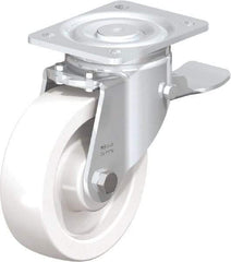 Blickle - 6-1/2" Diam x 1-31/32" Wide x 7-3/4" OAH Top Plate Mount Swivel Caster with Brake - Impact-Resistant Nylon, 1,870 Lb Capacity, Plain Bore Bearing, 5-1/2 x 4-3/8" Plate - Industrial Tool & Supply