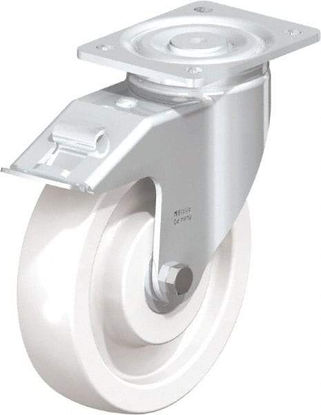 Blickle - 6-1/2" Diam x 1-31/32" Wide x 7-3/4" OAH Top Plate Mount Swivel Caster - Impact-Resistant Nylon, 1,870 Lb Capacity, Plain Bore Bearing, 5-1/2 x 4-3/8" Plate - Industrial Tool & Supply