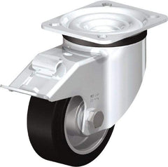 Blickle - 4" Diam x 1-37/64" Wide x 5-7/64" OAH Top Plate Mount Swivel Caster with Brake - Solid Rubber, 440 Lb Capacity, Ball Bearing, 3-15/16 x 3-3/8" Plate - Industrial Tool & Supply