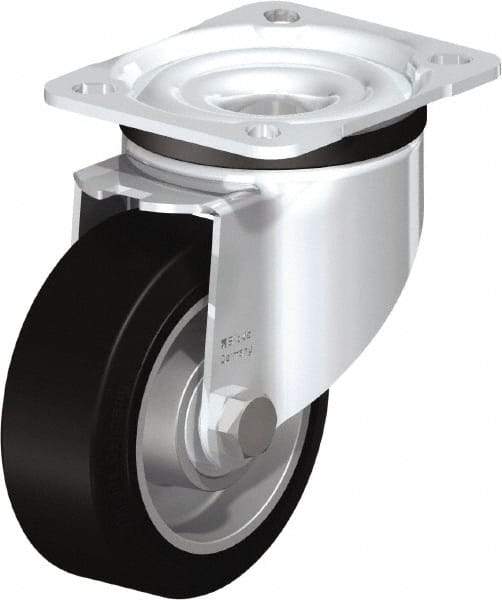 Blickle - 4" Diam x 1-37/64" Wide x 5-7/64" OAH Top Plate Mount Swivel Caster - Solid Rubber, 440 Lb Capacity, Ball Bearing, 3-15/16 x 3-3/8" Plate - Industrial Tool & Supply