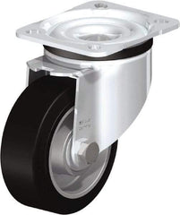 Blickle - 4" Diam x 1-37/64" Wide x 5-7/64" OAH Top Plate Mount Swivel Caster - Solid Rubber, 440 Lb Capacity, Ball Bearing, 3-15/16 x 3-3/8" Plate - Industrial Tool & Supply
