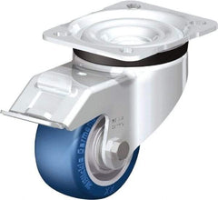 Blickle - 3" Diam x 1-37/64" Wide x 4-21/64" OAH Top Plate Mount Swivel Caster with Brake - Polyurethane-Elastomer Blickle Besthane, 506 Lb Capacity, Ball Bearing, 3-15/16 x 3-3/8" Plate - Industrial Tool & Supply