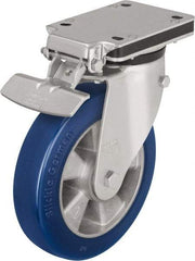 Blickle - 5" Diam x 2-1/8" Wide x 5-25/32" OAH Top Plate Mount Swivel Caster with Brake - Polyurethane-Elastomer Blickle Besthane, 990 Lb Capacity, Ball Bearing, 5-1/2 x 4-3/8" Plate - Industrial Tool & Supply