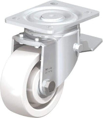 Blickle - 5" Diam x 1-31/32" Wide x 6-11/16" OAH Top Plate Mount Swivel Caster with Brake - Impact-Resistant Nylon, 1,650 Lb Capacity, Ball Bearing, 5-1/2 x 4-3/8" Plate - Industrial Tool & Supply