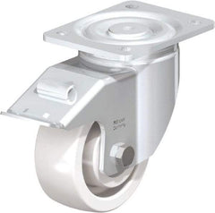 Blickle - 5" Diam x 1-31/32" Wide x 6-11/16" OAH Top Plate Mount Swivel Caster with Brake - Impact-Resistant Nylon, 1,650 Lb Capacity, Ball Bearing, 5-1/2 x 4-3/8" Plate - Industrial Tool & Supply