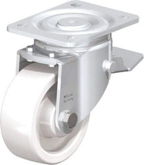 Blickle - 5" Diam x 1-31/32" Wide x 6-11/16" OAH Top Plate Mount Swivel Caster with Brake - Impact-Resistant Nylon, 1,650 Lb Capacity, Plain Bore Bearing, 5-1/2 x 4-3/8" Plate - Industrial Tool & Supply