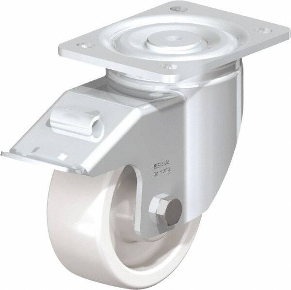 Blickle - 5" Diam x 1-31/32" Wide x 6-11/16" OAH Top Plate Mount Swivel Caster with Brake - Impact-Resistant Nylon, 1,650 Lb Capacity, Plain Bore Bearing, 5-1/2 x 4-3/8" Plate - Industrial Tool & Supply