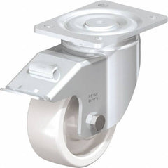 Blickle - 5" Diam x 1-31/32" Wide x 6-11/16" OAH Top Plate Mount Swivel Caster with Brake - Impact-Resistant Nylon, 1,650 Lb Capacity, Plain Bore Bearing, 5-1/2 x 4-3/8" Plate - Industrial Tool & Supply