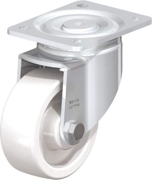 Blickle - 5" Diam x 1-31/32" Wide x 6-11/16" OAH Top Plate Mount Swivel Caster - Impact-Resistant Nylon, 1,650 Lb Capacity, Plain Bore Bearing, 5-1/2 x 4-3/8" Plate - Industrial Tool & Supply