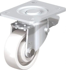 Blickle - 4" Diam x 1-29/64" Wide x 6-1/2" OAH Top Plate Mount Swivel Caster with Brake - Impact-Resistant Nylon, 1,100 Lb Capacity, Ball Bearing, 5-1/2 x 4-3/8" Plate - Industrial Tool & Supply