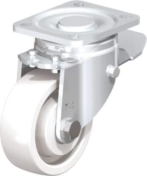 Blickle - 4" Diam x 1-29/64" Wide x 5-33/64" OAH Top Plate Mount Swivel Caster with Brake - Impact-Resistant Nylon, 1,100 Lb Capacity, Ball Bearing, 3-15/16 x 3-3/8" Plate - Industrial Tool & Supply