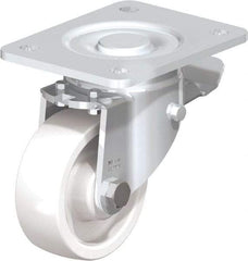 Blickle - 4" Diam x 1-29/64" Wide x 5-33/64" OAH Top Plate Mount Swivel Caster with Brake - Impact-Resistant Nylon, 1,100 Lb Capacity, Plain Bore Bearing, 5-1/2 x 4-3/8" Plate - Industrial Tool & Supply