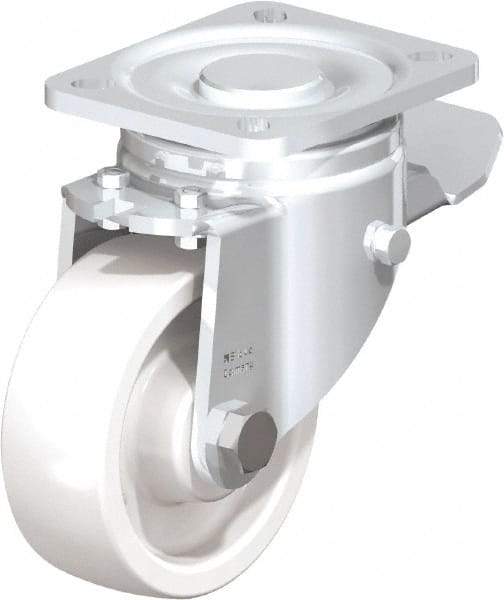 Blickle - 4" Diam x 1-29/64" Wide x 5-33/64" OAH Top Plate Mount Swivel Caster with Brake - Impact-Resistant Nylon, 1,100 Lb Capacity, Plain Bore Bearing, 3-15/16 x 3-3/8" Plate - Industrial Tool & Supply