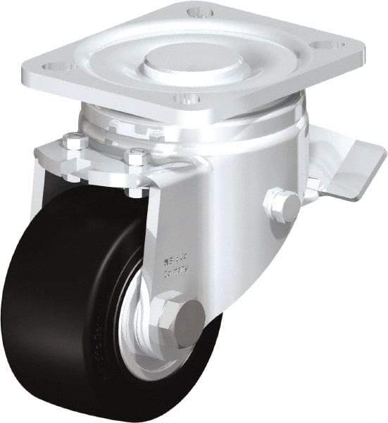 Blickle - 3" Diam x 1-49/64" Wide x 4-23/32" OAH Top Plate Mount Swivel Caster with Brake - Solid Rubber, 440 Lb Capacity, Ball Bearing, 3-15/16 x 3-3/8" Plate - Industrial Tool & Supply