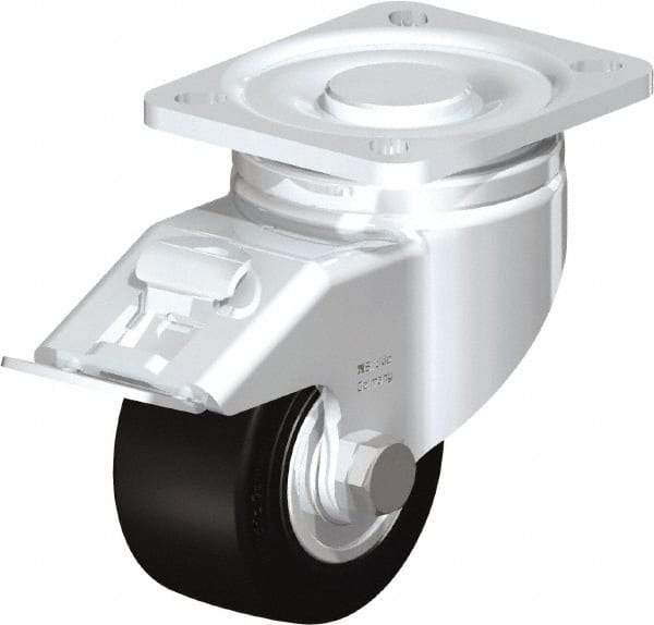 Blickle - 3" Diam x 1-49/64" Wide x 4-23/32" OAH Top Plate Mount Swivel Caster with Brake - Solid Rubber, 440 Lb Capacity, Ball Bearing, 3-15/16 x 3-3/8" Plate - Industrial Tool & Supply
