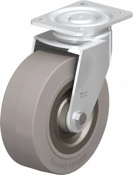 Blickle - 8" Diam x 3-9/64" Wide x 9-41/64" OAH Top Plate Mount Swivel Caster - Solid Rubber, 1,870 Lb Capacity, Ball Bearing, 5-1/2 x 4-3/8" Plate - Industrial Tool & Supply