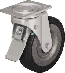 Blickle - 8" Diam x 1-31/32" Wide x 9-41/64" OAH Top Plate Mount Swivel Caster with Brake - Solid Rubber, 1,320 Lb Capacity, Ball Bearing, 5-1/2 x 4-3/8" Plate - Industrial Tool & Supply