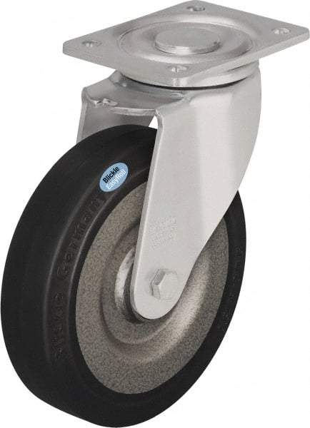Blickle - 6-1/2" Diam x 1-31/32" Wide x 7-61/64" OAH Top Plate Mount Swivel Caster - Solid Rubber, 990 Lb Capacity, Ball Bearing, 5-1/2 x 4-3/8" Plate - Industrial Tool & Supply