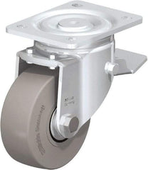 Blickle - 5" Diam x 1-31/32" Wide x 6-11/16" OAH Top Plate Mount Swivel Caster with Brake - Solid Rubber, 704 Lb Capacity, Ball Bearing, 5-1/2 x 4-3/8" Plate - Industrial Tool & Supply