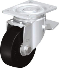 Blickle - 5" Diam x 1-31/32" Wide x 6-11/16" OAH Top Plate Mount Swivel Caster with Brake - Solid Rubber, 704 Lb Capacity, Ball Bearing, 5-1/2 x 4-3/8" Plate - Industrial Tool & Supply