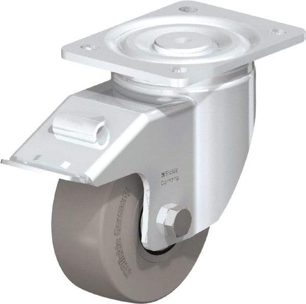 Blickle - 5" Diam x 1-31/32" Wide x 6-11/16" OAH Top Plate Mount Swivel Caster with Brake - Solid Rubber, 704 Lb Capacity, Ball Bearing, 5-1/2 x 4-3/8" Plate - Industrial Tool & Supply