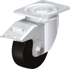 Blickle - 5" Diam x 1-31/32" Wide x 6-11/16" OAH Top Plate Mount Swivel Caster with Brake - Solid Rubber, 704 Lb Capacity, Ball Bearing, 5-1/2 x 4-3/8" Plate - Industrial Tool & Supply