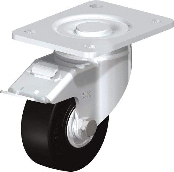 Blickle - 4" Diam x 1-49/64" Wide x 5-33/64" OAH Top Plate Mount Swivel Caster with Brake - Solid Rubber, 594 Lb Capacity, Ball Bearing, 5-1/2 x 4-3/8" Plate - Industrial Tool & Supply