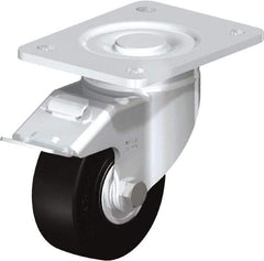Blickle - 4" Diam x 1-49/64" Wide x 5-33/64" OAH Top Plate Mount Swivel Caster with Brake - Solid Rubber, 594 Lb Capacity, Ball Bearing, 5-1/2 x 4-3/8" Plate - Industrial Tool & Supply