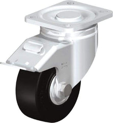 Blickle - 4" Diam x 1-49/64" Wide x 5-33/64" OAH Top Plate Mount Swivel Caster with Brake - Solid Rubber, 594 Lb Capacity, Ball Bearing, 3-15/16 x 3-3/8" Plate - Industrial Tool & Supply