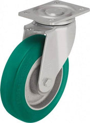 Blickle - 5" Diam x 1-31/32" Wide x 6-11/16" OAH Top Plate Mount Swivel Caster - Polyurethane-Elastomer Blickle Softhane, 990 Lb Capacity, Ball Bearing, 5-1/2 x 4-3/8" Plate - Industrial Tool & Supply