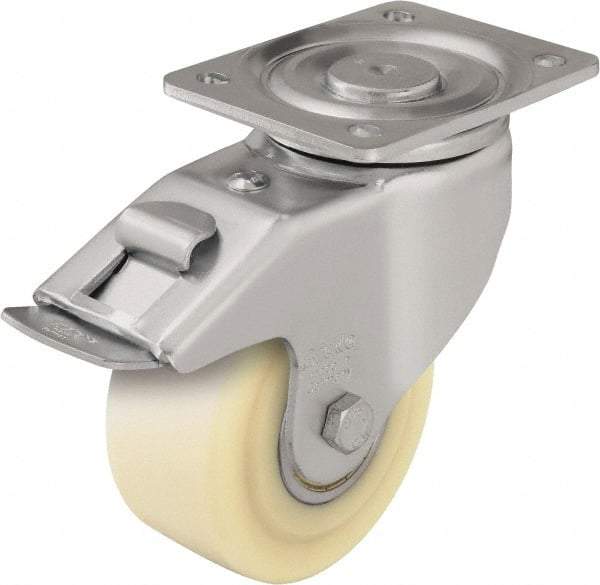 Blickle - 4" Diam x 1-37/64" Wide x 5-33/64" OAH Top Plate Mount Swivel Caster with Brake - Impact-Resistant Cast Nylon, 1,540 Lb Capacity, Ball Bearing, 5-1/2 x 4-3/8" Plate - Industrial Tool & Supply