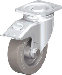 Blickle - 5" Diam x 1-9/16" Wide x 6-1/2" OAH Top Plate Mount Swivel Caster with Brake - Solid Rubber, 550 Lb Capacity, Ball Bearing, 3-15/16 x 3-3/8" Plate - Industrial Tool & Supply