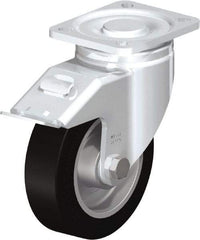 Blickle - 5" Diam x 1-9/16" Wide x 6-1/2" OAH Top Plate Mount Swivel Caster with Brake - Solid Rubber, 550 Lb Capacity, Ball Bearing, 3-15/16 x 3-3/8" Plate - Industrial Tool & Supply