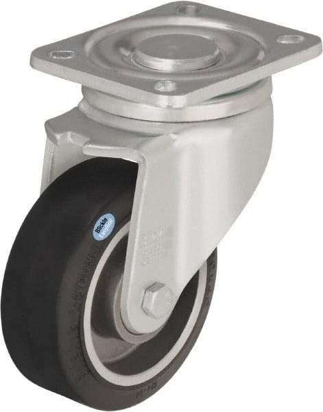 Blickle - 5" Diam x 1-9/16" Wide x 6-1/2" OAH Top Plate Mount Swivel Caster - Solid Rubber, 550 Lb Capacity, Ball Bearing, 3-15/16 x 3-3/8" Plate - Industrial Tool & Supply