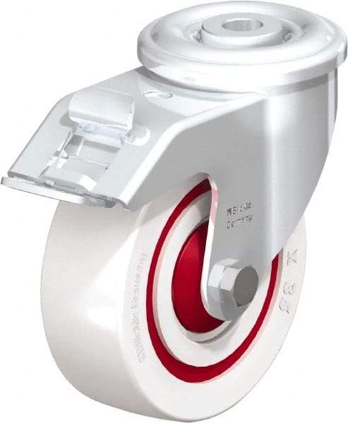 Blickle - 4" Diam x 1-3/8" Wide x 4-59/64" OAH Hollow Kingpin Mount Swivel Caster with Brake - Impact-Resistant Nylon, 330 Lb Capacity, Ball Bearing, Hollow Kingpin Stem - Industrial Tool & Supply