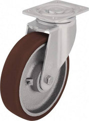 Blickle - 4" Diam x 1-37/64" Wide x 5-33/64" OAH Top Plate Mount Swivel Caster - Polyurethane-Elastomer Blickle Softhane, 880 Lb Capacity, Ball Bearing, 5-1/2 x 4-3/8" Plate - Industrial Tool & Supply