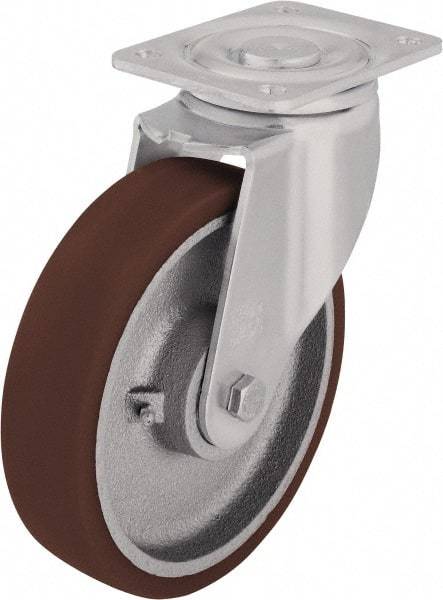 Blickle - 6-1/2" Diam x 1-31/32" Wide x 7-61/64" OAH Top Plate Mount Swivel Caster - Polyurethane-Elastomer Blickle Softhane, 1,760 Lb Capacity, Ball Bearing, 5-1/2 x 4-3/8" Plate - Industrial Tool & Supply