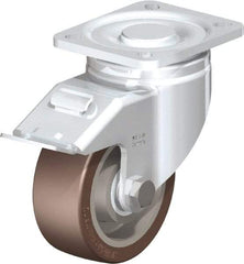 Blickle - 4" Diam x 1-37/64" Wide x 5-33/64" OAH Top Plate Mount Swivel Caster with Brake - Polyurethane-Elastomer Blickle Softhane, 880 Lb Capacity, Ball Bearing, 3-15/16 x 3-3/8" Plate - Industrial Tool & Supply