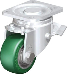 Blickle - 3" Diam x 1-9/16" Wide x 4-23/32" OAH Top Plate Mount Swivel Caster with Brake - Polyurethane-Elastomer Blickle Softhane, 506 Lb Capacity, Ball Bearing, 3-15/16 x 3-3/8" Plate - Industrial Tool & Supply