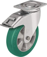 Blickle - 6" Diam x 2-1/8" Wide x 7-3/4" OAH Top Plate Mount Swivel Caster with Brake - Polyurethane-Elastomer Blickle Softhane, 1,100 Lb Capacity, Ball Bearing, 5-1/2 x 4-3/8" Plate - Industrial Tool & Supply