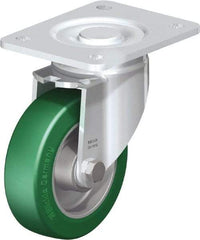 Blickle - 5" Diam x 1-9/16" Wide x 6-1/2" OAH Top Plate Mount Swivel Caster - Polyurethane-Elastomer Blickle Softhane, 770 Lb Capacity, Ball Bearing, 5-1/2 x 4-3/8" Plate - Industrial Tool & Supply