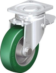 Blickle - 5" Diam x 1-9/16" Wide x 6-1/2" OAH Top Plate Mount Swivel Caster with Brake - Polyurethane-Elastomer Blickle Softhane, 770 Lb Capacity, Ball Bearing, 3-15/16 x 3-3/8" Plate - Industrial Tool & Supply