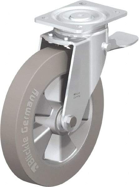 Blickle - 10" Diam x 2" Wide x 11-39/64" OAH Top Plate Mount Swivel Caster with Brake - Solid Rubber, 1,430 Lb Capacity, Ball Bearing, 5-1/2 x 4-3/8" Plate - Industrial Tool & Supply
