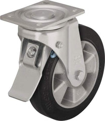 Blickle - 10" Diam x 2" Wide x 11-39/64" OAH Top Plate Mount Swivel Caster with Brake - Solid Rubber, 1,430 Lb Capacity, Ball Bearing, 5-1/2 x 4-3/8" Plate - Industrial Tool & Supply