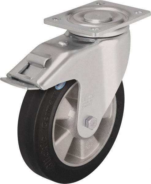 Blickle - 5" Diam x 2" Wide x 6-11/16" OAH Top Plate Mount Swivel Caster with Brake - Solid Rubber, 594 Lb Capacity, Ball Bearing, 5-1/2 x 4-3/8" Plate - Industrial Tool & Supply