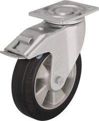 Blickle - 5" Diam x 2" Wide x 6-11/16" OAH Top Plate Mount Swivel Caster with Brake - Solid Rubber, 594 Lb Capacity, Ball Bearing, 5-1/2 x 4-3/8" Plate - Industrial Tool & Supply