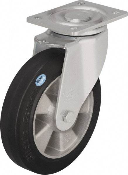 Blickle - 5" Diam x 2" Wide x 6-11/16" OAH Top Plate Mount Swivel Caster - Solid Rubber, 594 Lb Capacity, Ball Bearing, 5-1/2 x 4-3/8" Plate - Industrial Tool & Supply