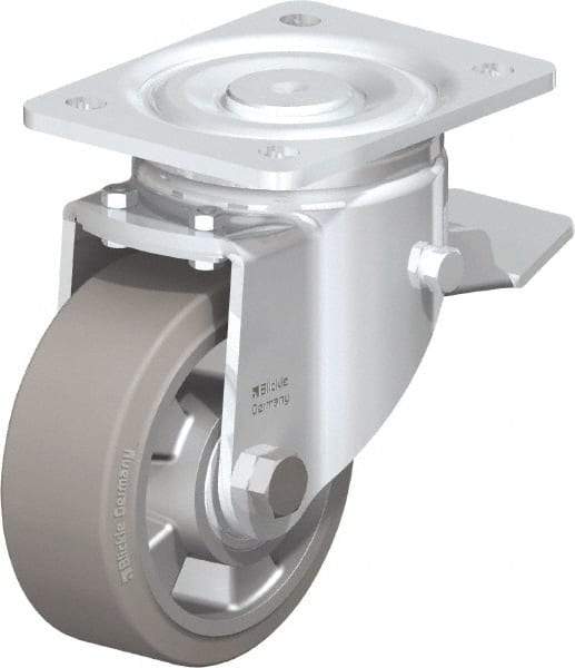 Blickle - 5" Diam x 2" Wide x 6-11/16" OAH Top Plate Mount Swivel Caster with Brake - Solid Rubber, 594 Lb Capacity, Ball Bearing, 5-1/2 x 4-3/8" Plate - Industrial Tool & Supply