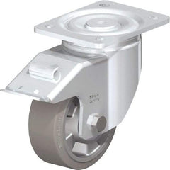 Blickle - 5" Diam x 2" Wide x 6-11/16" OAH Top Plate Mount Swivel Caster with Brake - Solid Rubber, 594 Lb Capacity, Ball Bearing, 5-1/2 x 4-3/8" Plate - Industrial Tool & Supply